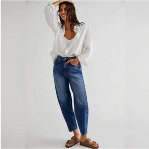 We The Free Free People Westward Barrel Jeans High Rise Blue Size 27 OB1542203